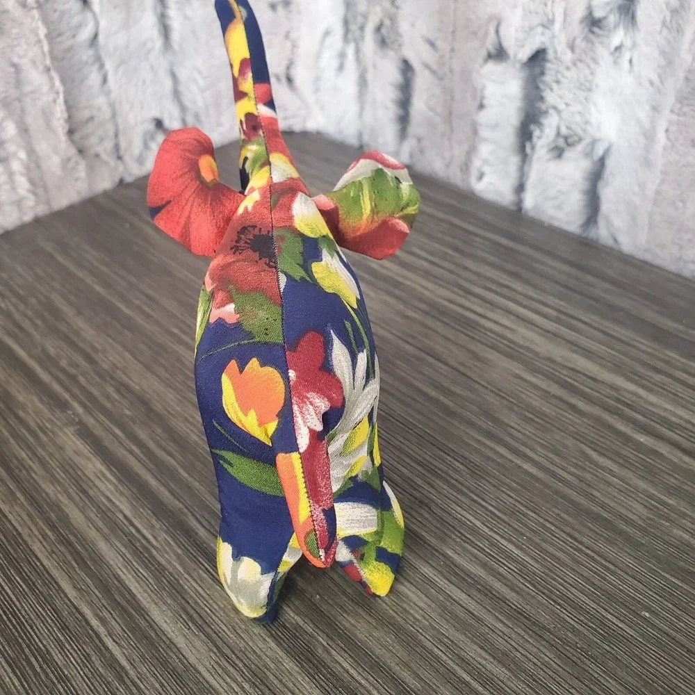 Navy Blue Floral Sand Stuffed Lucky Elephant - Trunk Up 6